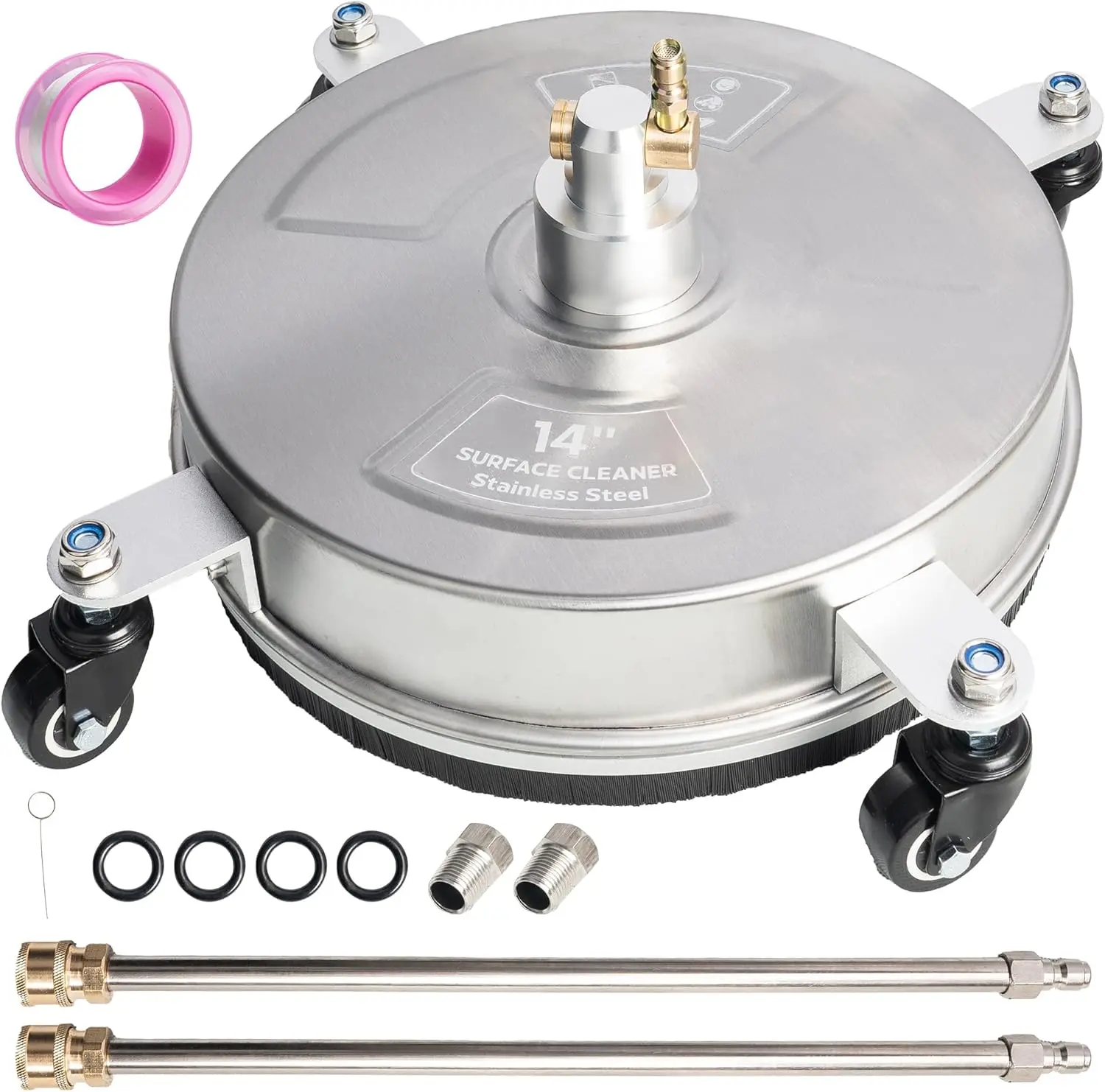 14"  Washer Surface Cleaner, Stainless Steel Surface Cleaner with 4 Wheels for Concrete, Patio, Sidewalk, Deck, Pathway 1/4" Quick Connector, 2 Extension Wand, 4000 PSI