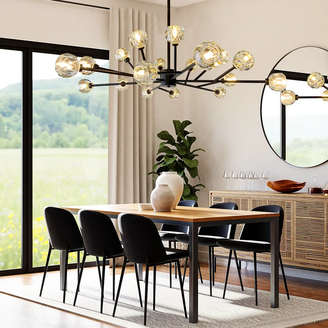 18-Light Modern Glam Gold Large Sputnik Cluster Crystal Globe Chandelier with Crystal Globe Shade