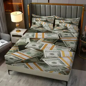 3-Piece US Dollar Pattern Fitted Sheet Set, Money/Usd Printed Bedding Set, Perfect for Those Who Love Money and Want To Decorate Their Bedroom. Made Of Soft, Breathable, and Comfortable Material. Includes 1 Fitted Sheet and 2 Pillowcases.