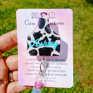 Cow Tag Name Badge Reel  Personalize with your name (ADD YOUR NAME TO ORDER NOTES)
