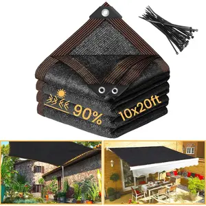 90% Black Shade Cloth- 10 x 20 FT Sunblock Garden Shade Cloth, Sun Shade Mesh Tarp with Reinforced Grommets for Greenhouse, Garden, Patio, Backyard, Plants, Pergola, Chicken Coop
