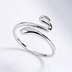 Small Snake Design Ring in S925 Sterling Silver, Simple Style Adjustable Ring Jewelry.1.2g/0.04oz