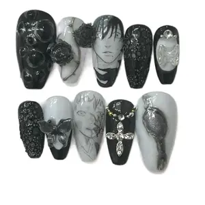 The Summer Hikaru Died - Unique Design Black and White Nail Art with Detailed Patterns