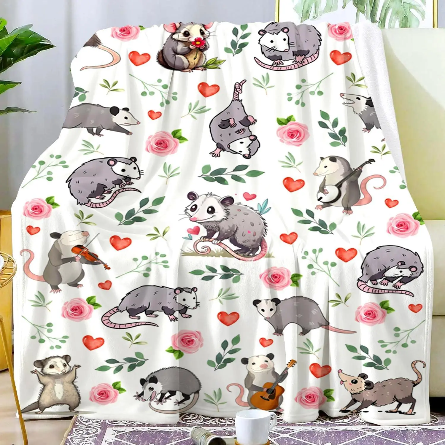 Opossum Blanket Gifts Stuff Possums Blankets and Throws Plush Soft Flannel Animal Possum Merch Cute Funny Opossum Gifts for Women Girls Boys Kids Teens Adults Room Decor