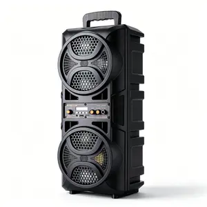 Dual 6.5" Portable Wireless Speaker with Wired Microphone, Rechargeable Bluetooth Party Sound Box with Remote Control, Vertical Karaoke Machine with LED Lights & FM Radio