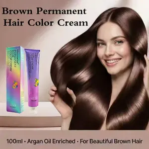 Premium Salon Hair Color Kit - 100ml / 3.38oz (Double Size) Permanent Cream Dye with Developer & Pro Tools - Low Odor, High Gloss Finish (0/77 Brown Intensifier (1-Tube Kit))
