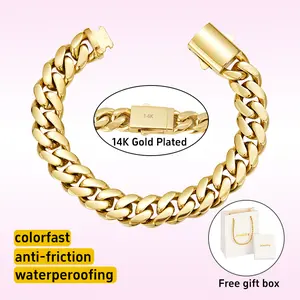 14k Gold Plated Miami Cuban Link Chain Bracelet, Thickened, Dense and chunky 7.5/8.5 inch- Hip-Hop Jewelry for Men/Women Hypoallergenic Material, Sweat-Resistant, Chunky Gold Bracelet for Streetwear, Trendy Accessory Gift Black Friday Christmas gifts