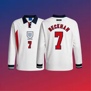 1998 England National Team Jersey 7# Beckham Retro Long Sleeve Soccer Jersey