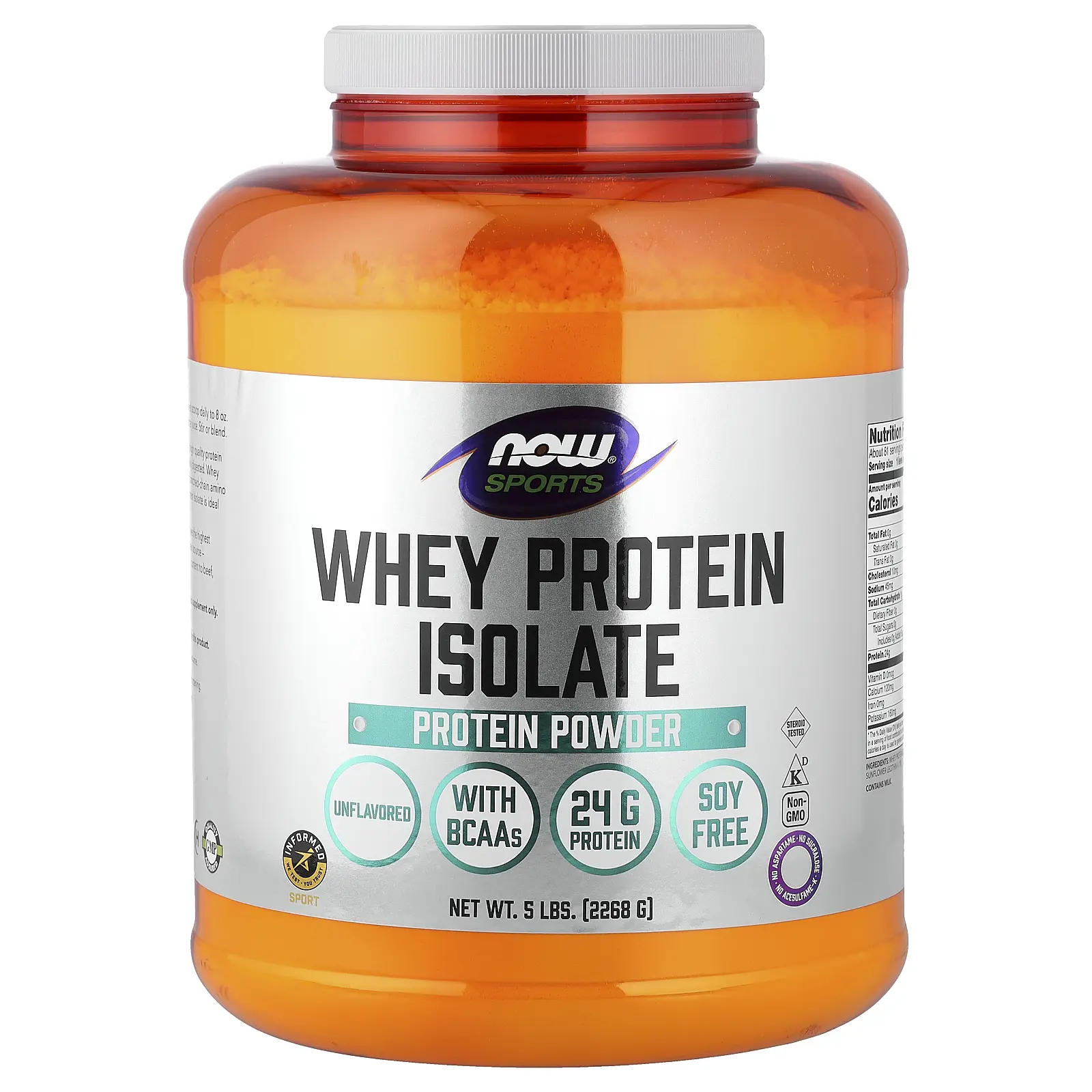 NOW Foods Sports, Whey Protein Isolate, Unflavored, 5 lbs (2,268 g)