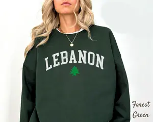 Lebanon Sweatshirt, Lebanese Flag Cedar Tree Crewneck Pullover, Unisex Cotton Crewneck Sweater Womenswear Tops Women Lady