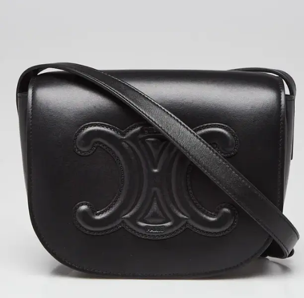 Pre-owned Celine Cowhide leather Shoulder bags Black Smooth Calfskin Leather Folco Triomphe Crossbody Bag Bgp236193