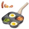 Non-stick Hole Design Egg Frying Pan, 4 Hole Skillet with Handle, Small Egg Fry Pan 3-in-1 Divided Grill Pan, Wooden Handle Stone Omelet Non-stick Cookware, Breakfast Pancake Pan, Kitchen Gadgets for Gas and Induction Cooktops gas stove tiktokshopspringgl