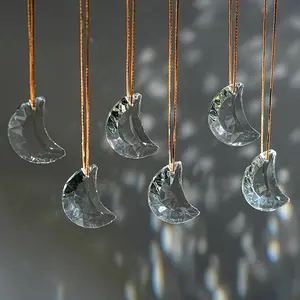 1.9in Clear Faceted  Moon Prisms Ornaments Glass   Crescent Moon Tree Ornaments for Window   Wedding Party Mother's Day Decoration (Set of 6)