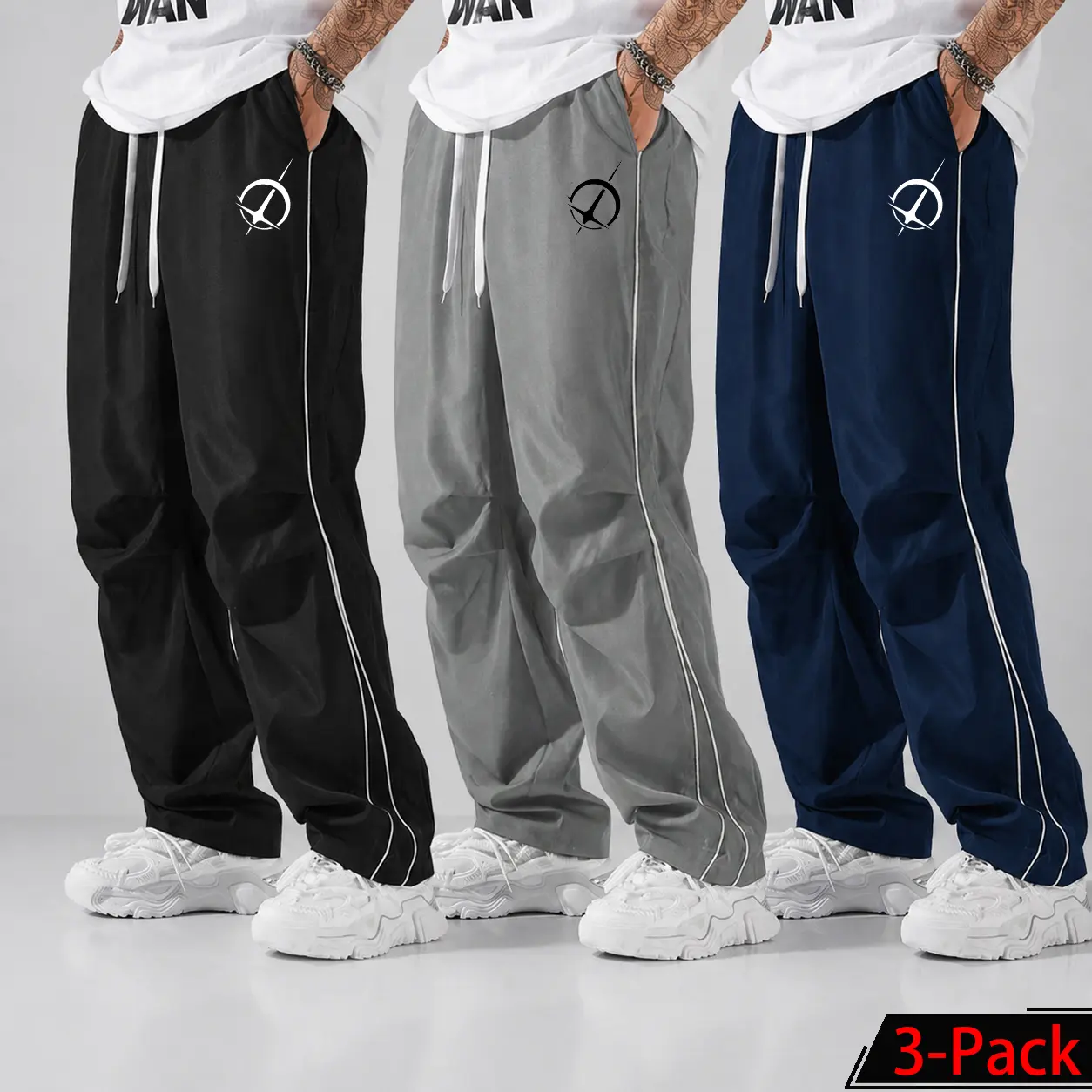 Men’s fashion printed joggers with side stripes, lightweight, breathable, soft, waist-cinching casual long pants; available in packs of 1/2/3 pieces; street style Y2K Harajuku vibe; comfortable for everyday wear, fitness, running, and sports; lightweight,