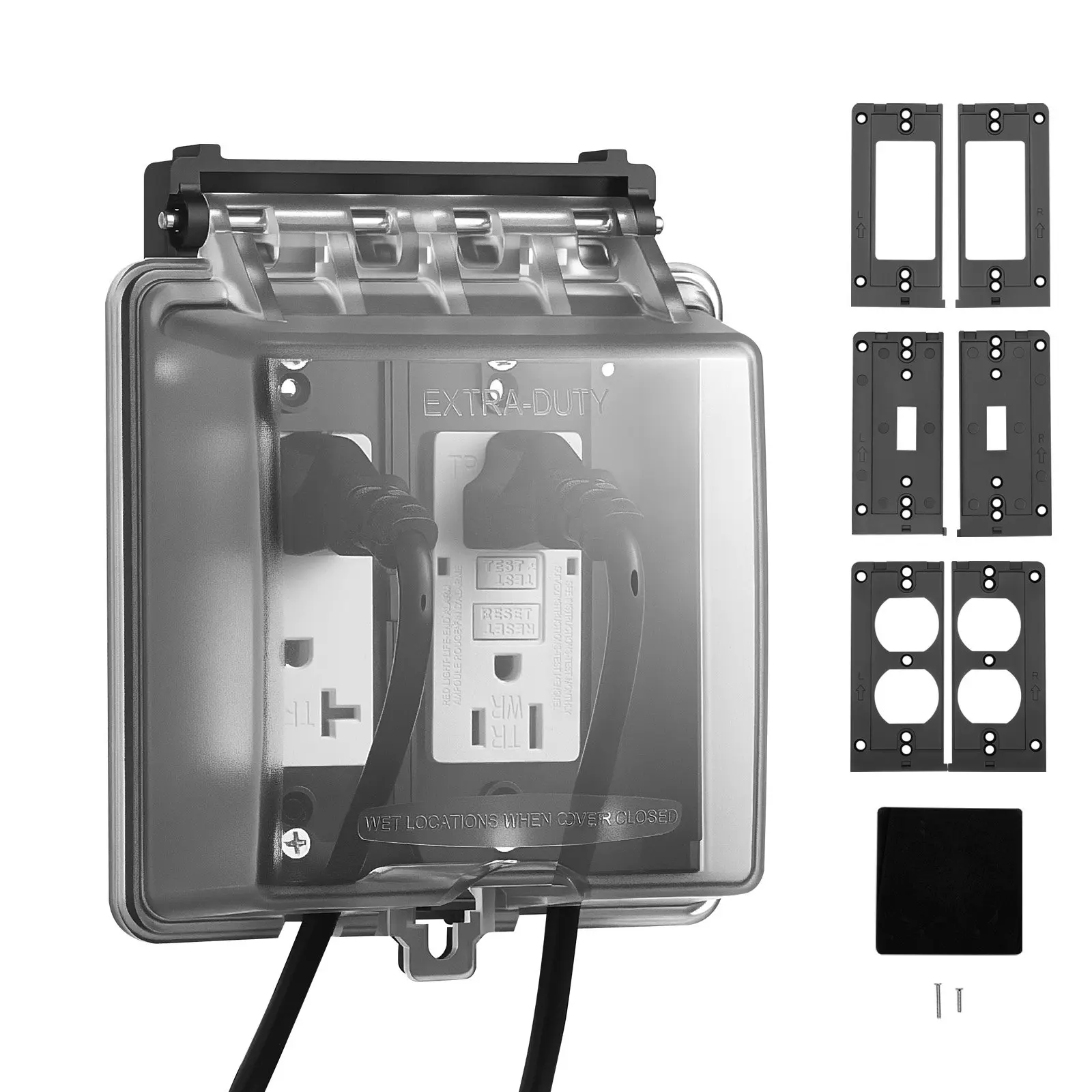 【Summerfinds】Father's Day Gift VEVOR 2-Gang Weatherproof Outdoor Wall Socket Cover, Lockable High-Strength PC Material, 12-in-1 Universal Socket, Mountable Rocker/Flip & Toggle Switch Cover, Snap-In Backplate, Horizontal/Vertical Easy Installation