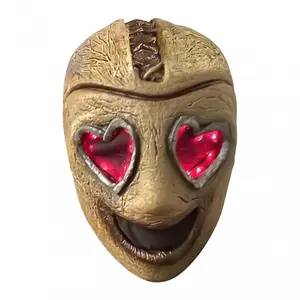 Scary Heart Eyes Latex Mask, Creepy Smiling Full Face Mask with Red Gem & Plain Styles, Halloween Cosplay Costume for Parties & Events