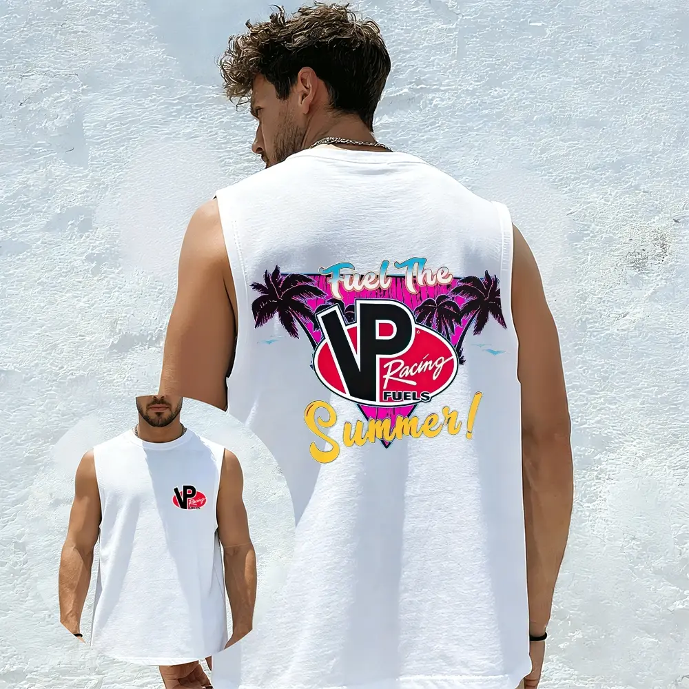 Unisex Sleeveless Cotton Tank Top with VP Racing Fuels Print, Motorsport Fuel Brand Graphic Summer Muscle Shirt, Breathable Lightweight Gym Undershirt for Men and Women