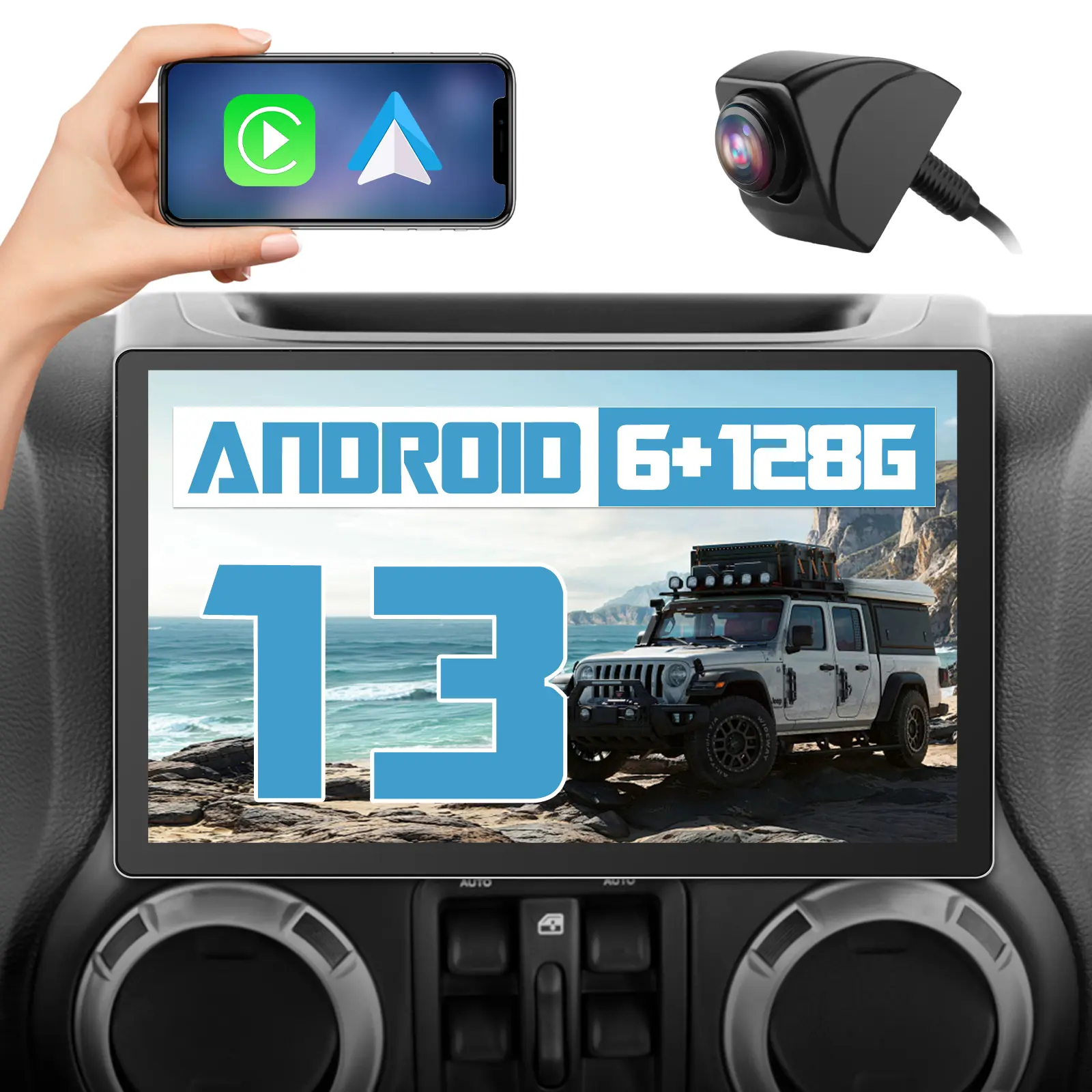 litillbuly 11.5 inch Touch Screen Radio Android 13 6+128G Car Stereo for Jeep Dodge, with Wireless Android Auto, Wireless CarPlay, Bluetooth, WIFI and GPS Navigation Support, Driving