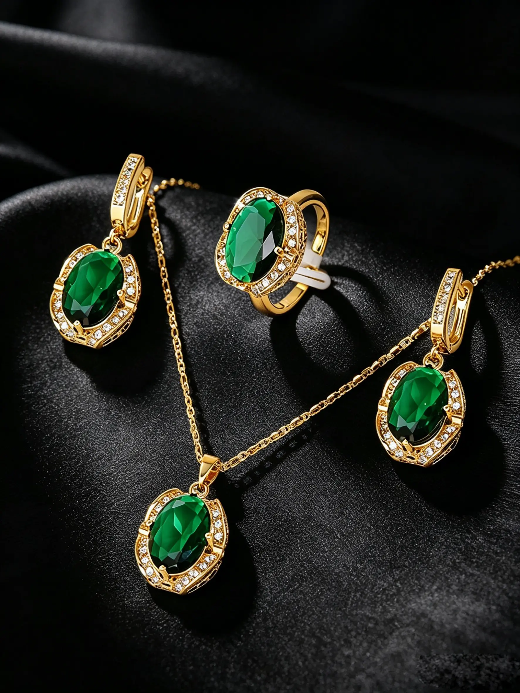 4Pcs Luxury Simulated Emerald Jewelry Set, Jewellery Gift Set, Heavy Inlaid Colored Gem Necklace, Earrings and Adjustable Ring for Women, Multiple Colors Available, Classic Style with Durable Plating, Perfect for All Occasions