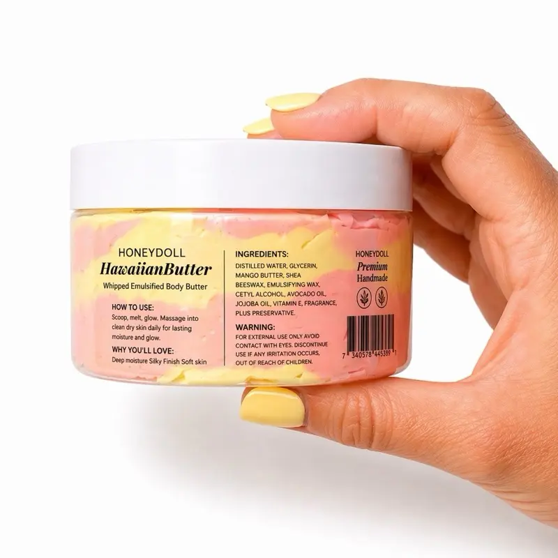 Hawaiian Butter Emulsified Body Butter - Juicy Pineapple & Coconut Scented - Body Care whipped Moisturizer Avocado