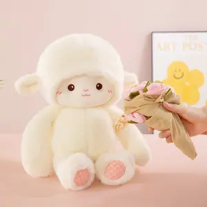 Two-In-One 9-Inch Magnetic Hug Toy, Four Color Flower Hat, Detachable Sheep Doll, Girls' Decoration Gift Choice