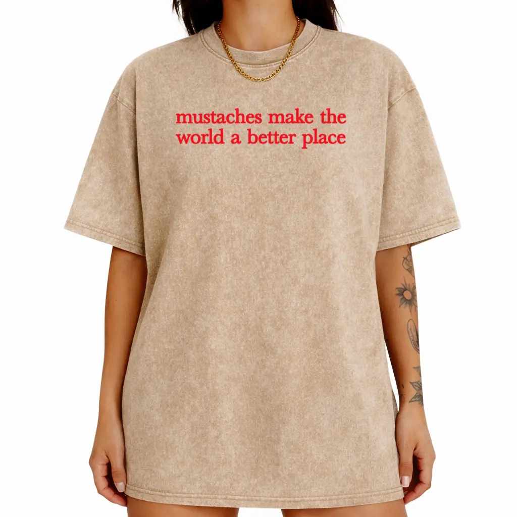 Funny Mustache Lover Graphic Tee – Washed Y2K Streetwear T-Shirt for Women, Perfect for Concerts and Casual Wear