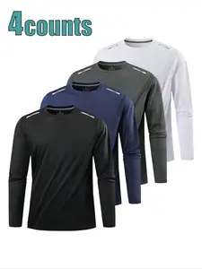 4 Pack Ice Silk Long Sleeve T-Shirts, Thin Quick-Dry Running Breathable Sports Tops, Lightweight Activewear Breathable Workout Tops for Men & Women, Breathable Athletic Top
