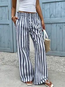 Women's Striped Casual Comfortable Vacation Style Long Pants, Loose-Fitting Boho All over Print Trousers, Perfect for Relaxing Days
