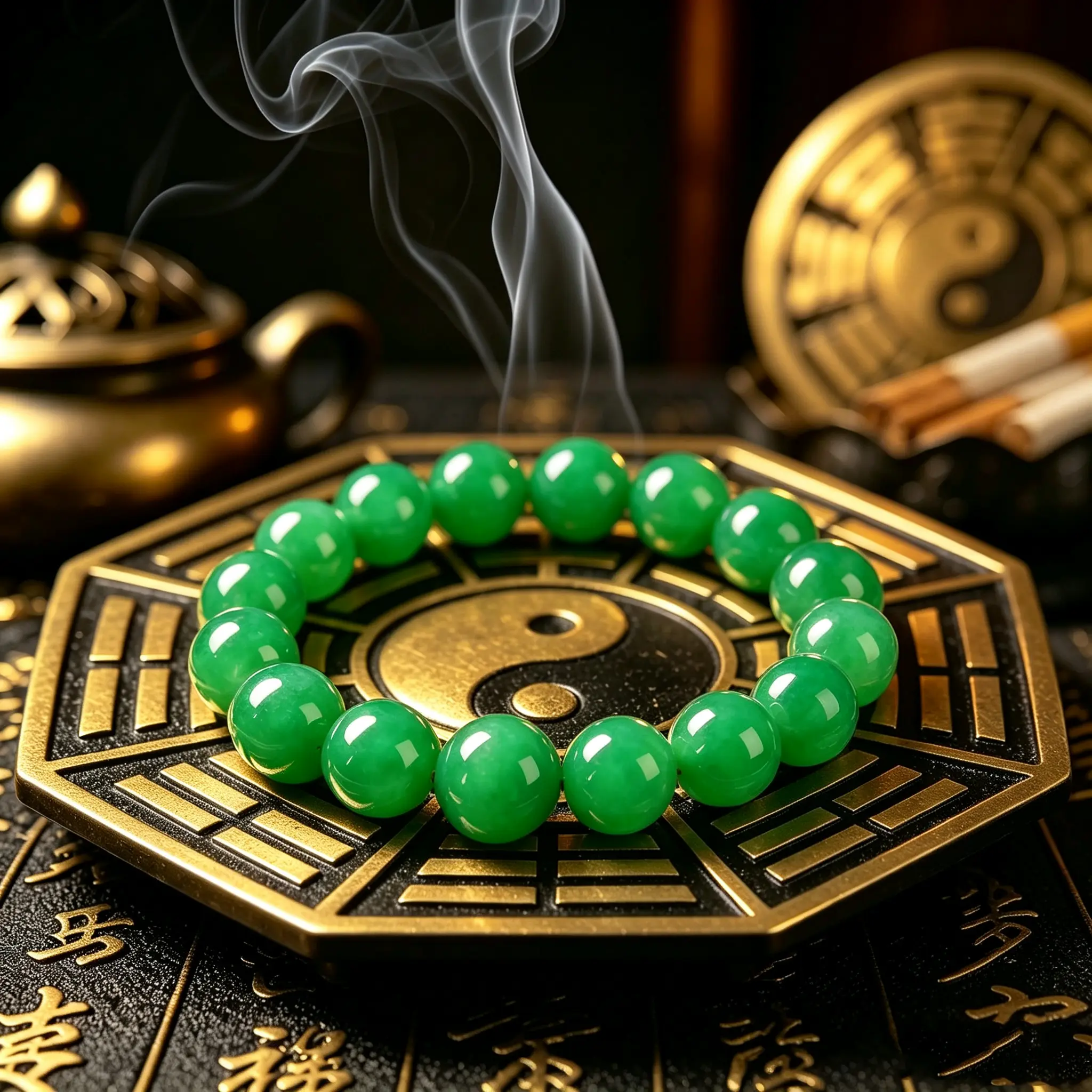 Green unisex bracelet inspired by Eastern culture, suitable for enhancing peace of mind, fortune, career, and love.