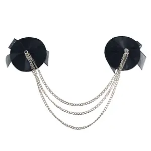 Edgy Punk Nipple Covers with Metal Chains and Rivets for a Bold Fashion Statement