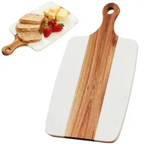 Marble and Wood Cutting Board, Handle Included, Ideal for Steak, Cheese, Hamburgers, Cookies, Perfect Gift, Essential Kitchen Tool
