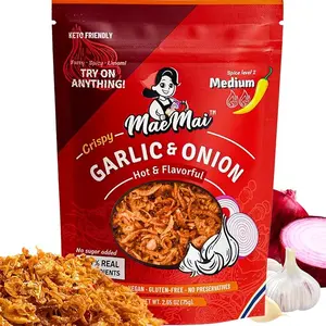 MaeMai Medium Spice (SPICY) - Crispy Onions & Garlic Flakes - Crunchy All-Purpose Seasoning, Keto, Salad Toppings, Fried Onions - Ramen, Rice Seasoning, Vegan, Gluten-free | 2.65oz (75g)