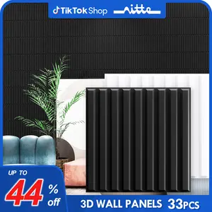 Nitte 33PCS PVC 3D Wall Panels with Slat-Inspired Design, 11.8"x11.8" (30x30cm) – Perfect for Living Room Accents, Bedroom Walls, Kitchen Enhancements, TV Backgrounds, Feature Walls, and Logo Decorations Modern Installation