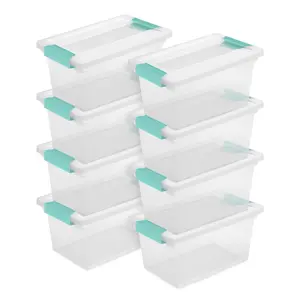 Sterilite Plastic Medium Clip Storage Box Container with Latching Lid, 8 Pack