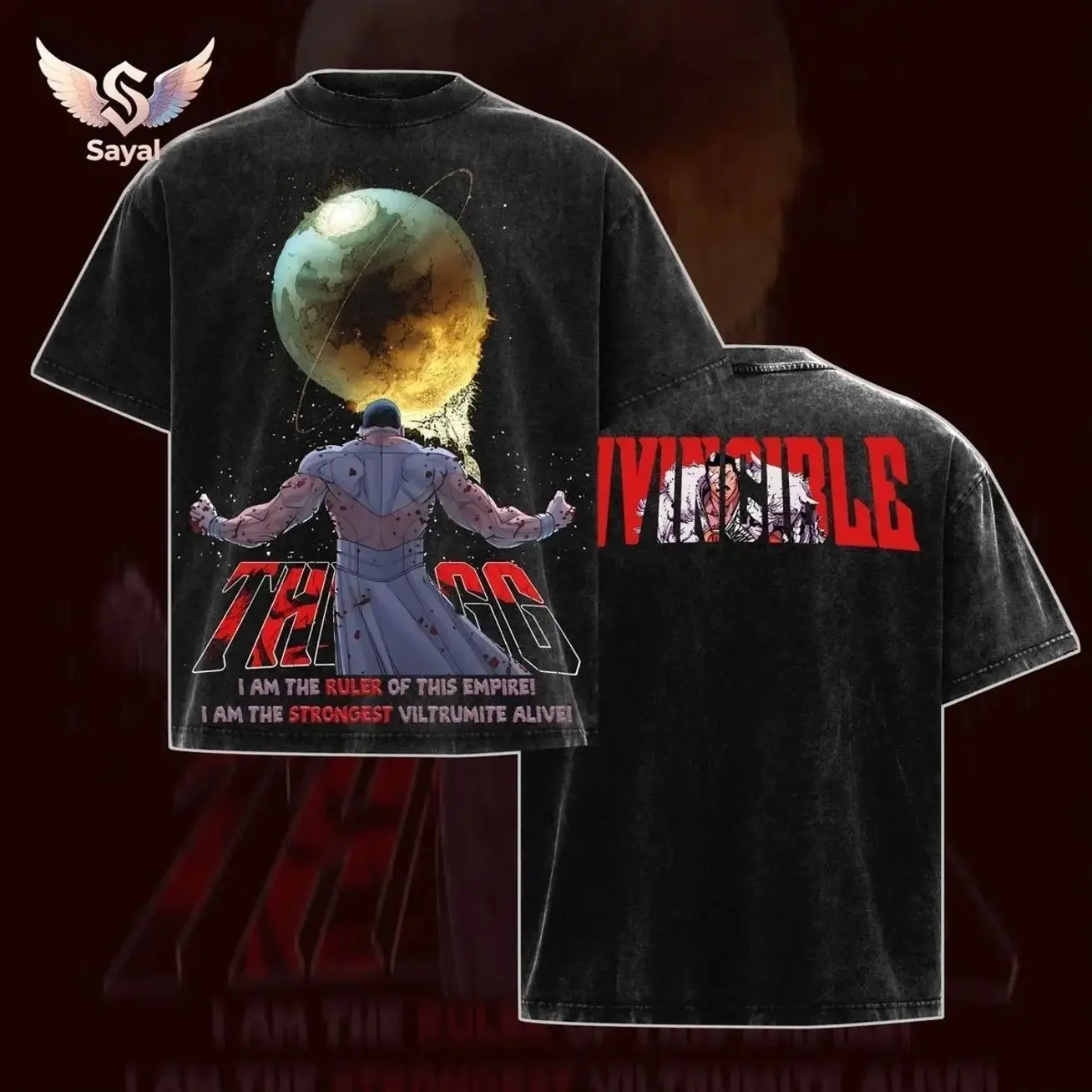 #"Thragg The Conqueror" Viltrumite War - Invincible Comic Double Printed Oversize Lightweight Acid Washed Tee TV Series Graphic Tee T-Shirt, Vintage Oversized Streetwear  Heavy Cotton Tee, Gift For Fans Merch, Oversize Shirt, y2k Styles UY8