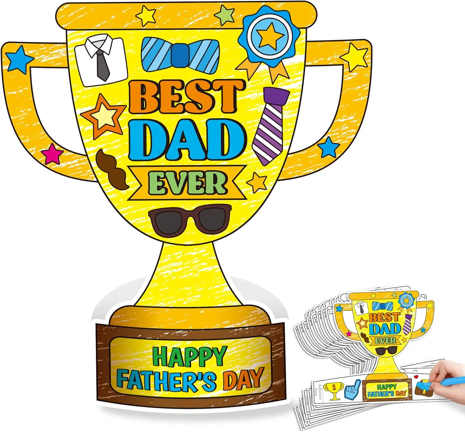 DIY Father’s Day Gifts - 28PCS Father’s Day Trophy Craft Kit for Kids Make Your Own Father’s Day Trophy Craft Gifts for Dad Color Your Best Dad Trophy Craft for Kids Home School Fun Activities