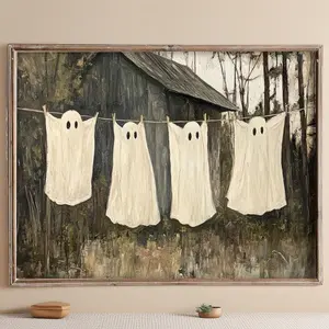 1pc Ghost Laundry Vintage Style Wall Art Picture Halloween Prints Canvas Paintings Spooky Cute Posters Funny Ghost Decor For Apartment Laundry Room Ornaments Photo Multicolor Frameless 40x60cm