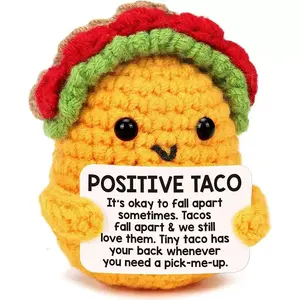Crochet Positive Taco Plushie - 10cm Cute Handmade Stuffed Toy with Encouraging Message, Perfect Gift for Stress Relief & Home Decor, Cute Stuffies