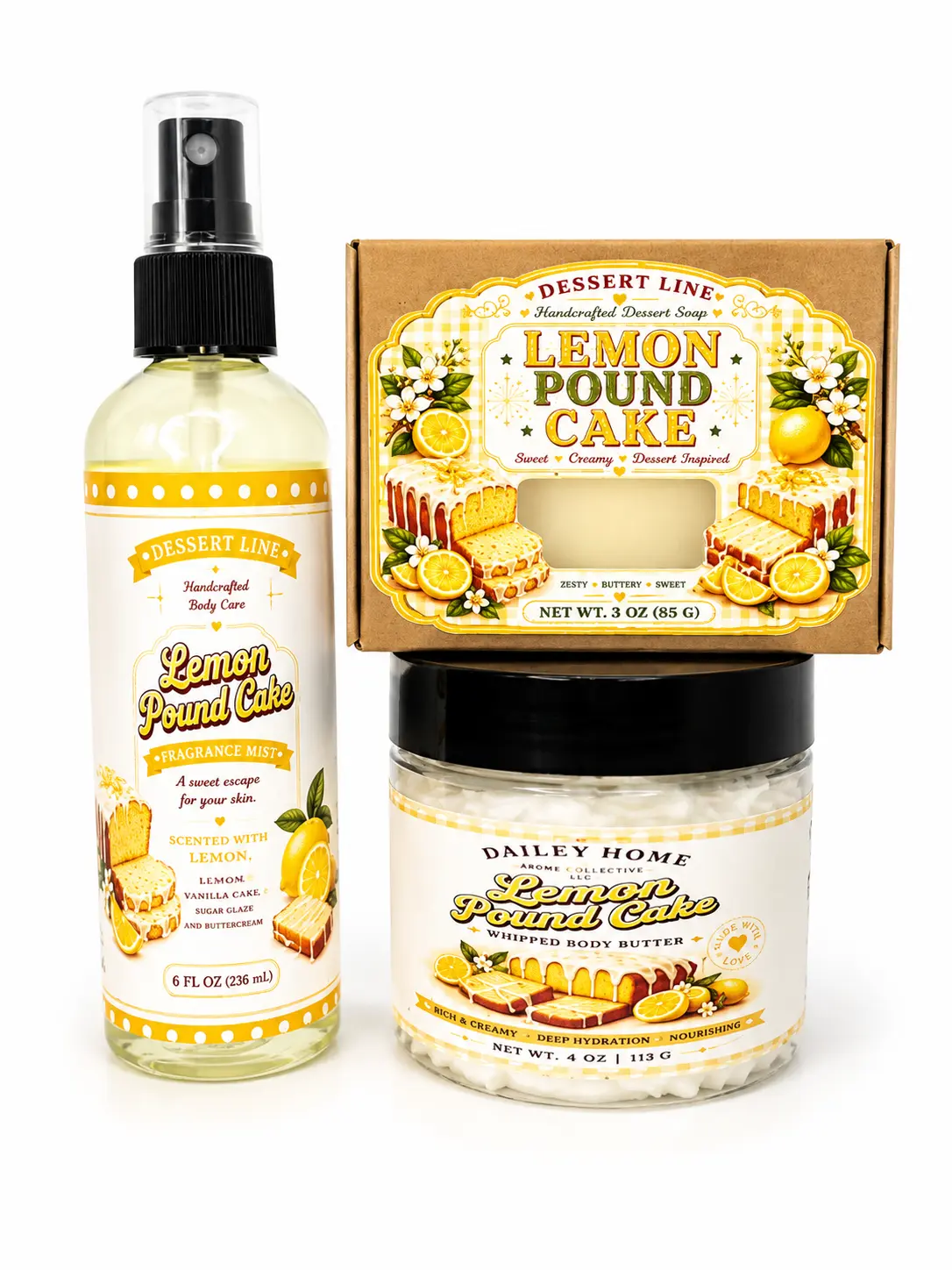 Lemon Lb Cake Scented Bath & Body Care Ritual Set - Beauty Self-Care Kit for Relaxing Pampering Sessions