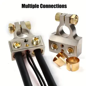 Battery Terminal Connectors - 0/2/4/8/10 Gauge, Positive & Negative, Auto Car Marine Boat, 1 Pair with Spacer Shims
