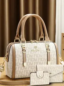 Trendy Fidm Pillow Bag Set, High Capacity Handbag, Large Capacity Multifunctional Handbag, Elegant Commuter Bag, Stylish Casual Print, Includes Card Holder & Wallet, Women's Three-Piece Kit