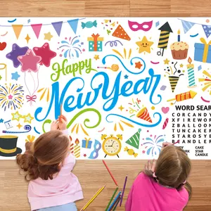 Giant New Years Coloring Poster, 71''x31.5'' Happy New Year Large Coloring Poster, New Year Giant Coloring Poster & Happy New Year Coloring Poster for Kids, for New Years Eve Party Supplies 2025
