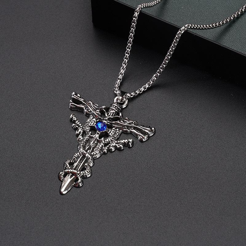 Cross Necklace for Men, Double Dragon Sword Pendant, Men's Unique Accessories, Vintage Fashion Accessories
