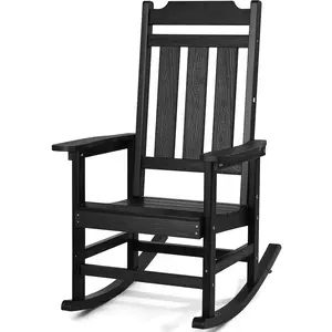 VEVOR Porch Rocker, TikTokShopBlackFriday, HIPS Outdoor Rocking Chair, High Back Patio Rocking Chair with Smooth Armrests, Supports up to 400 lbs, for Garden, Balcony, Porch, Black