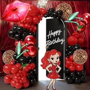 169PCS Cheetah Birthday Decorations Balloon Arch Kit, Red Black Party Balloons with Cherry Accents, Leopard Print Balloons for Women Girls Birthday, Bachelorette and Girls Night Party