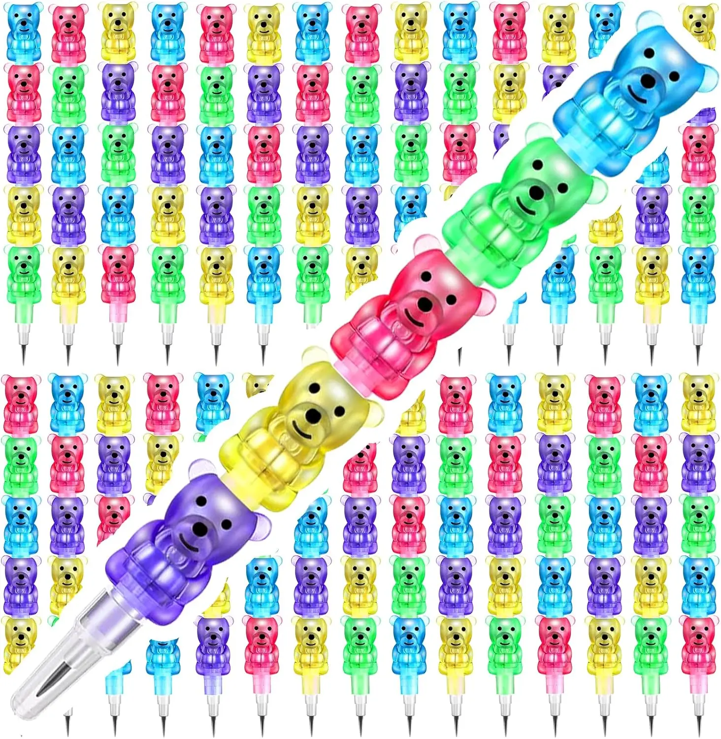 28 Pcs 5 in 1 Stackable Pencils, Cute Stacking Colored Bear Pencils for Kids Students, Back to School Gifts, Birthday Party Supplies, Goodie Bag Filler, Classroom & School Party Favors