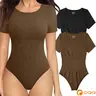 OQQ Women's 2 Piece Bodysuits Sexy Ribbed One Piece Short Sleeve Tops Bodysuits Trendy Comfortable