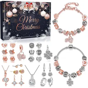 MOVINPE Advent Calendar Charm Bracelet 2025 for Teenage Girls Women, 24 Days Jewelry Necklace Bracelets Making Kit - Christmas Countdown Gifts for Teen Girl Daughter, Girlfriend, Wife, Mom (Rose Gold)