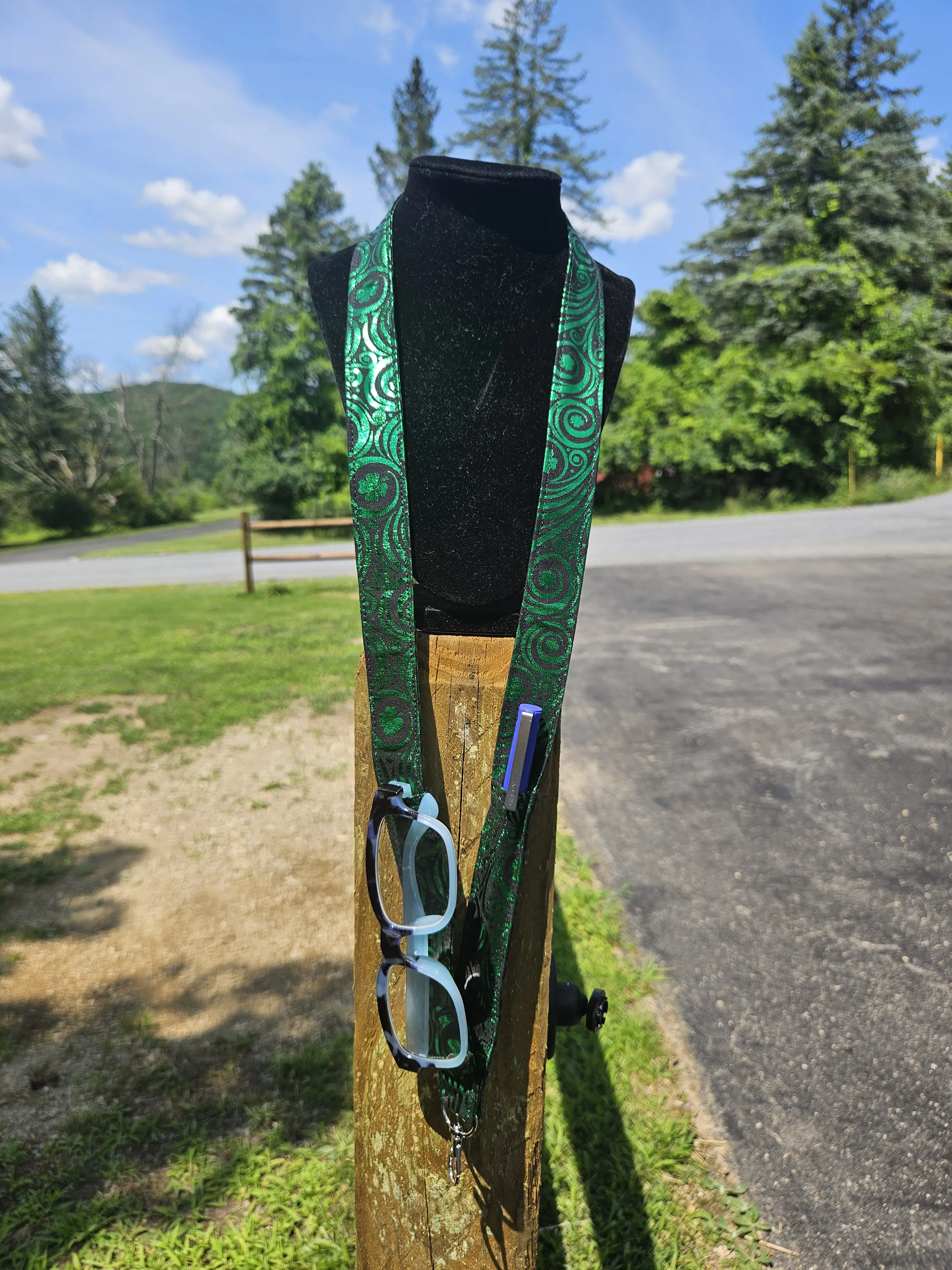 Handmade Safety Lanyard With Pockets | Pen & Glasses Holder | Breakaway Fabric Neck Lanyard | Clover