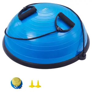 fathersdaygift VEVOR Half Exercise Ball Trainer, 23 inch Balance Ball Trainer, 660lbs Capacity Stability Ball, Yoga Ball with Resistance Bands Foot Pump, Strength Fitness Ball for Home Gym, Full Body Workout, Blue